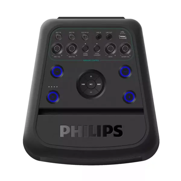 Philips BASS + NX100 Wireless Bluetooth Party Speaker, Light Effects, Karaoke Features, 80W Max, 2 x Mic-inputs, 1 x Guitar Input, up to 14 Hours of Playtime, Black (TANX100/37)