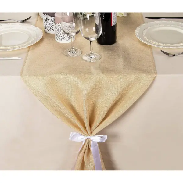 Genie Crafts Beige Linen Fabric Dining Table Runner Roll, 360 Inches Long x 17.7 in