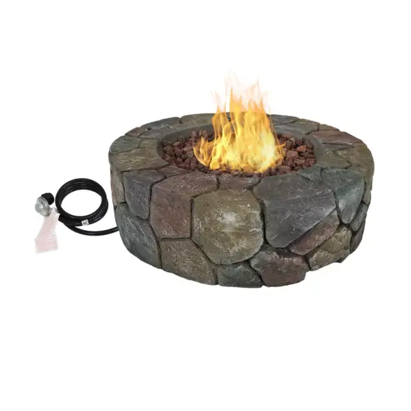 Sunnydaze Outdoor Cast Stone Propane Gas Fire Pit Heater Kit with Lava Rocks - 30" Diameter