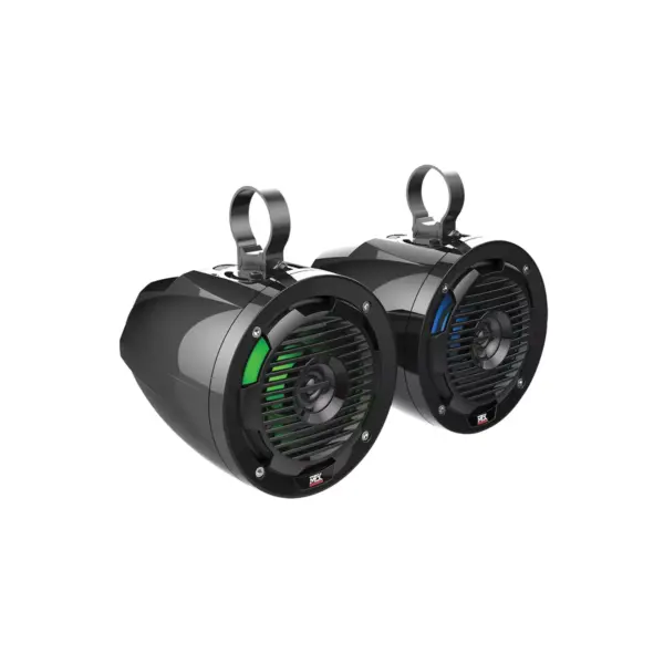 MTX MUD65PL Mud Series 6.5 Inch 50 Watt RMS Handlebar Cage Mount Weatherproof Coaxial Motorcycle ATV UTV Speaker Pair with RGB LED Lights