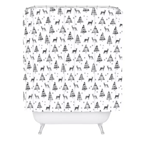 Winter Deer in Black Shower Curtain Black/White - Deny Designs