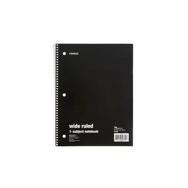 Staples 1 Subject Notebook 8" x 10.5" Wide Ruled 70 Sheets Assorted 6/PK TR11667M