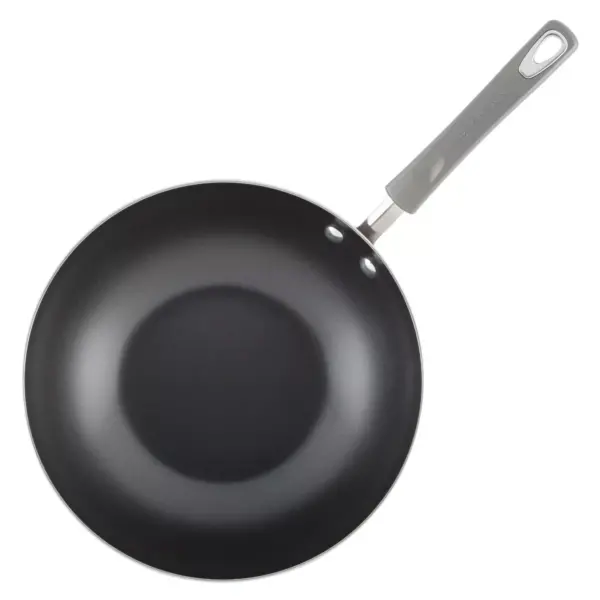 Rachael Ray 11" Hard Enamel Aluminum Nonstick Stir Fry Pan with Glass Lid Gray