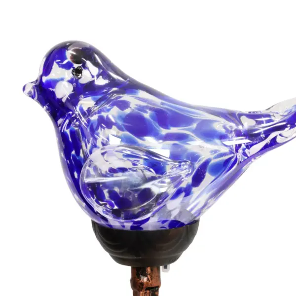 31" Solar Resin/Pearlized Glass Bird Finial Garden Stake Blue - Exhart