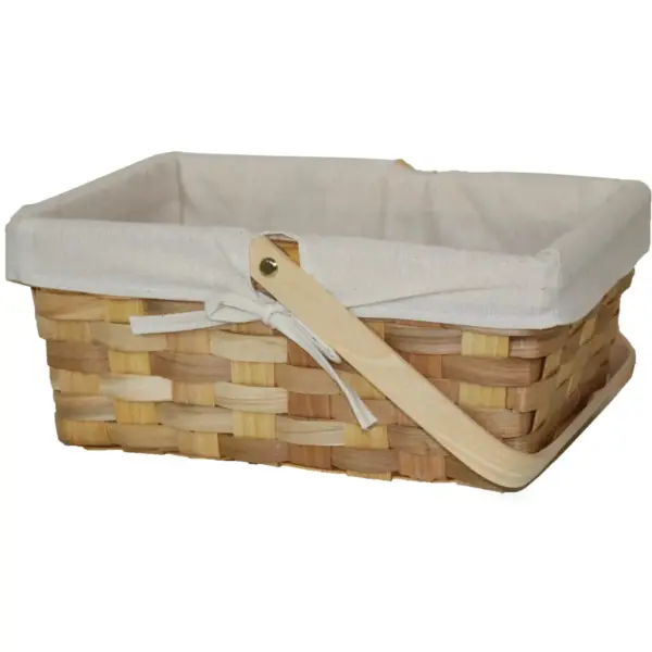 Vintiquewise 12 Inch Rectangular Woodchip Picnic Basket Lined with White Fabric