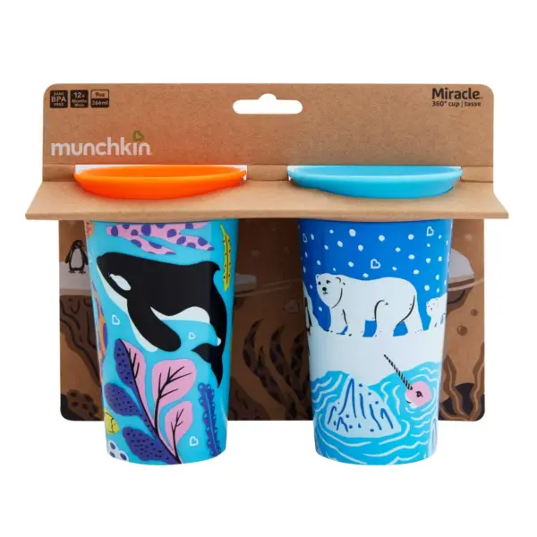 Munchkin Miracle 360° Wild Love Sippy Cup - 2pk - 9oz  Orca/Polar