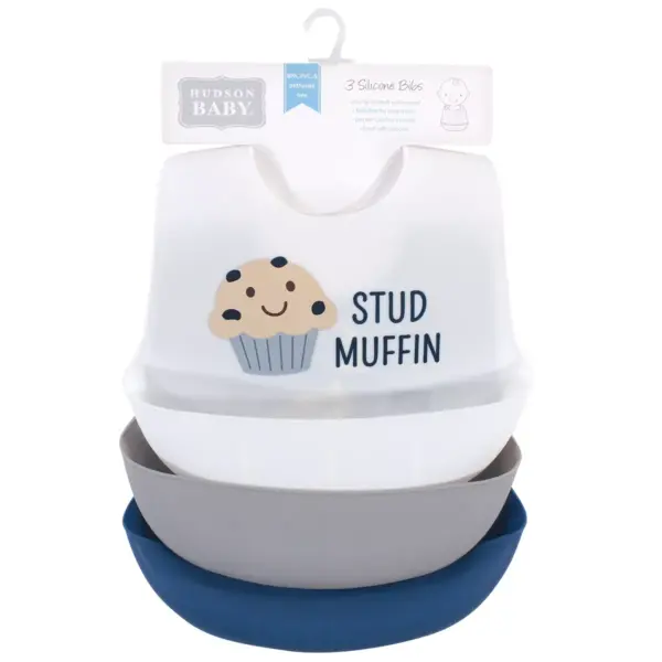 Hudson Baby Infant Boy Silicone Bibs 3pk, Stud Muffin, One Size