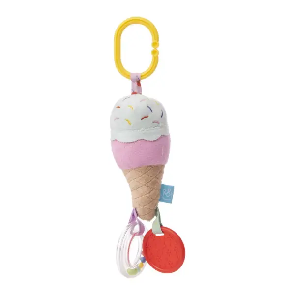 Manhattan Toy Cherry Blossom Days Ice Cream Cone Travel Toy with Rattle Ring, Cone Rattle and Textured BPA Free Teether