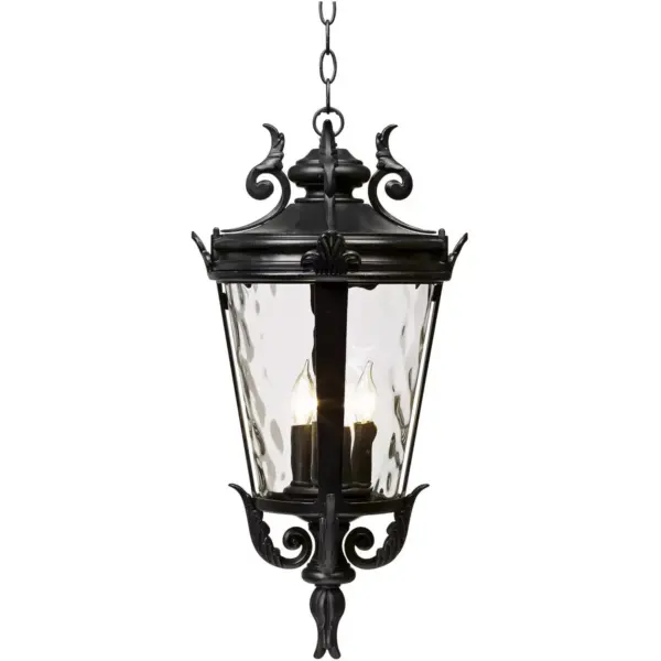 John Timberland Traditional Outdoor Ceiling Light Hanging Textured Black 23 3/4" Clear Hammered Glass Damp Rated for House Porch