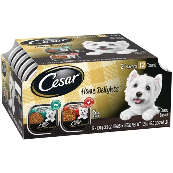 Cesar Home Delights Braised Rib Flavor BBQ Chicken Flavor Wet Dog Food - 3.5oz/12ct Variety Pack