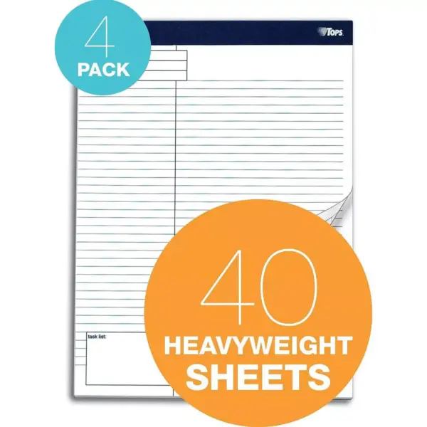 Tops Docket Gold Planning Pad Legal/Wide 8 1/2 x 11 3/4 White 40 Sheets 4/Pack 77102