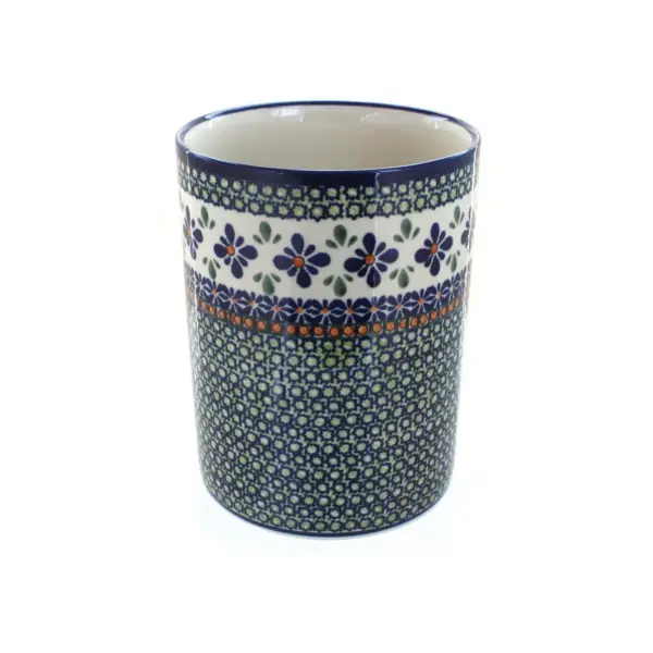 Blue Rose Polish Pottery Mosaic Flower Utensil Jar