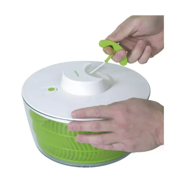 Prep Solutions Versatile 4 Quart Self Retracting Pull Cord Home Salad Spinner with Removable Bowl and Basket, Green