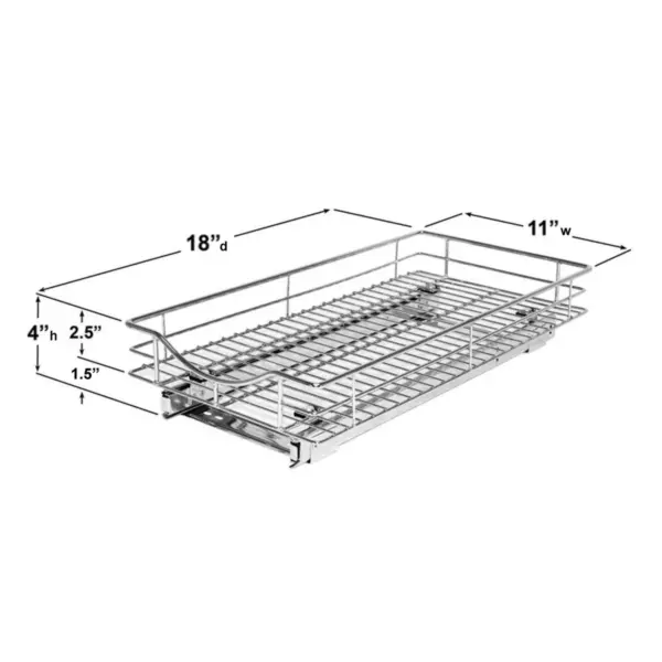 Lynk Professional Slide Out Cabinet Organizer - Pull Out Under Cabinet Sliding Shelf - 11" wide x 18" deep  - Chrome