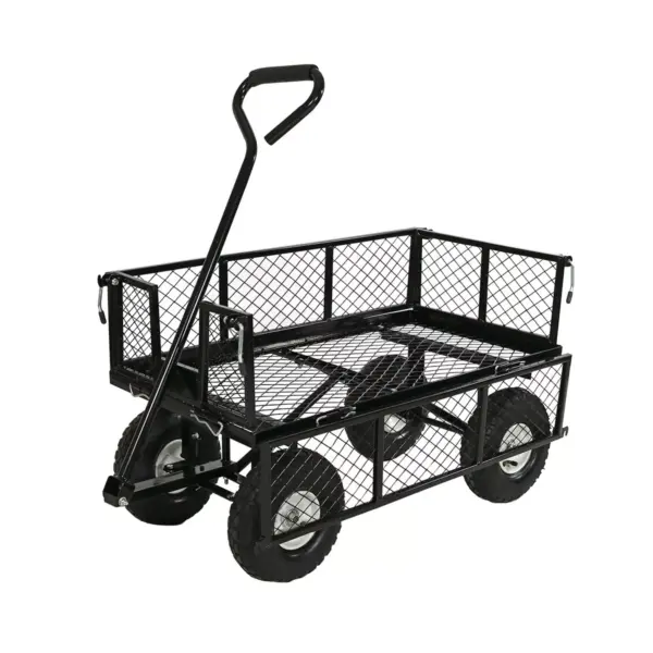 Sunnydaze Outdoor Lawn and Garden Heavy-Duty Steel Utility Cart with Removable Sides and Weather-Resistant Polyester Liner - Black