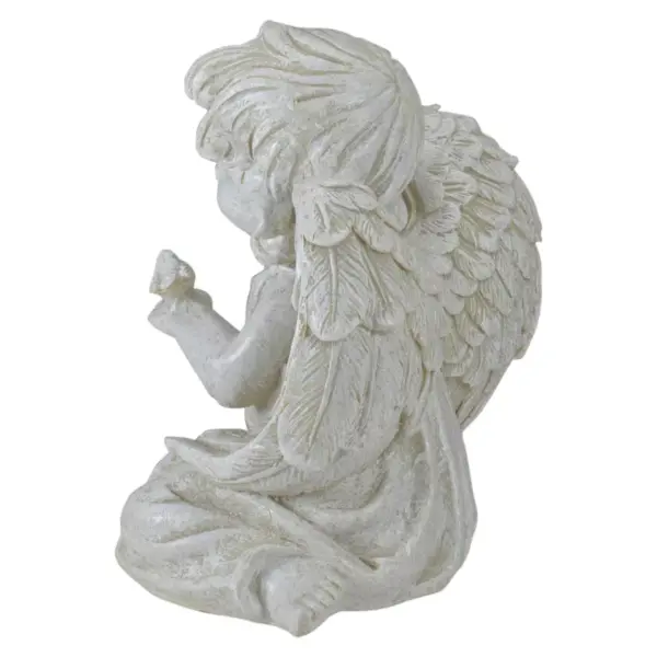 Northlight 6" Ivory Sitting Cherub Angel Girl with Bird Outdoor Patio Garden Statue