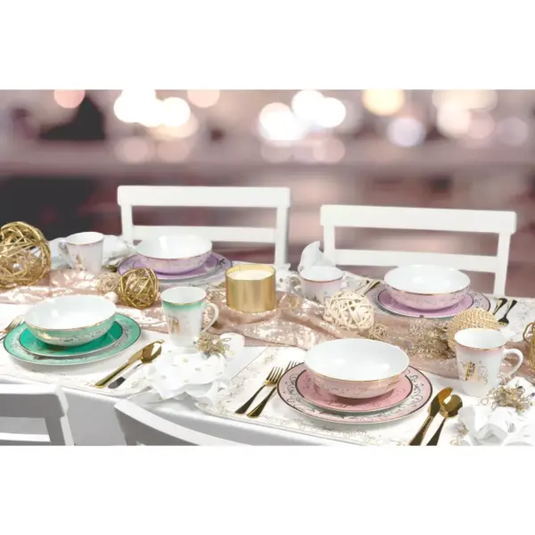 Robe Factory LLC Disney Princess 16-Piece Ceramic Dinnerware Set | Tiana, Rapunzel, Aurora, Mulan