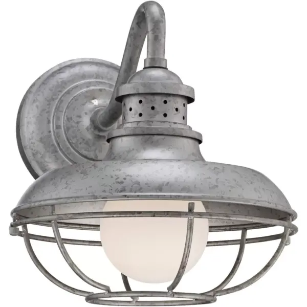 Franklin Iron Works Farmhouse Barn Light Fixture Galvanized Steel Open Cage 13" White Glass Diffuser Damp Rated for Porch Patio