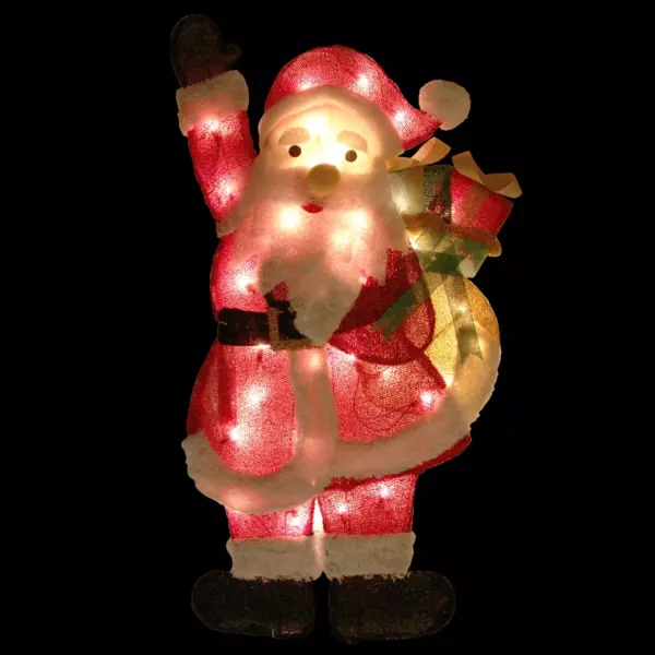 Northlight 32" Red and White Lighted Waving Santa with Gifts Christmas Outdoor Decoration