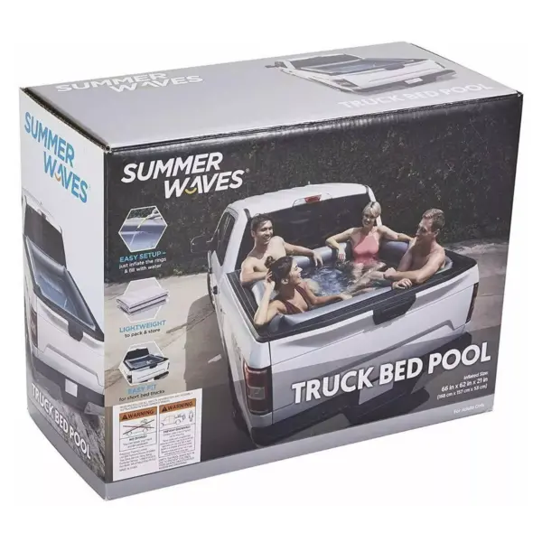 Summer Waves 366 Gallon 4 Person Inflatable PVC Portable Standard Size Pickup Truck Bed Tailgate Swimming Pool, Gray