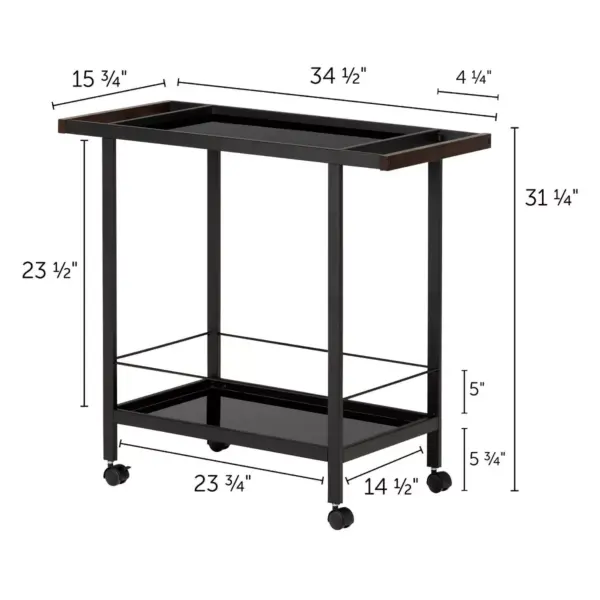 City Life Metal Bar Cart On Wheels Black - South Shore