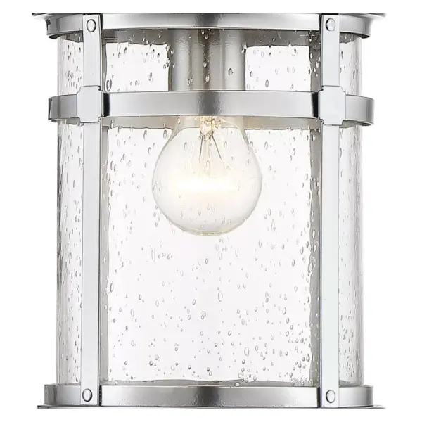 Franklin Iron Works Industrial Outdoor Lighting Hanging Lantern Chrome 13 1/2" Clear Seedy Glass for Exterior House Porch Patio