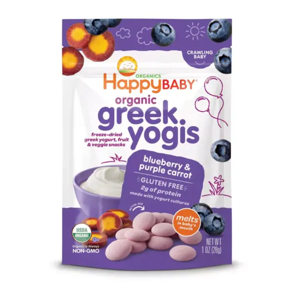 HappyBaby Organic Greek Yogis Blueberry & Purple Carrot Baby Snacks -1oz