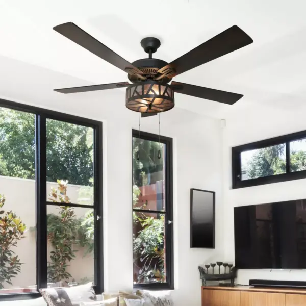 52" 5-Blade LED Zander Urban Industrial Caged Lighted Ceiling Fan - River of Goods