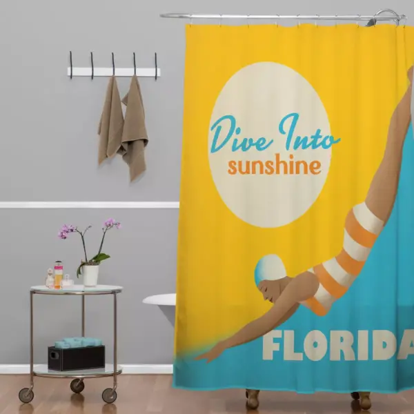 Dive Florida Shower Curtain Yellow/Blue - Deny Designs