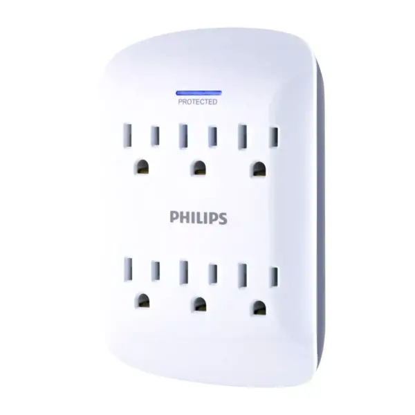 Philips 6-Outlet Surge Protector Wall Tap, White