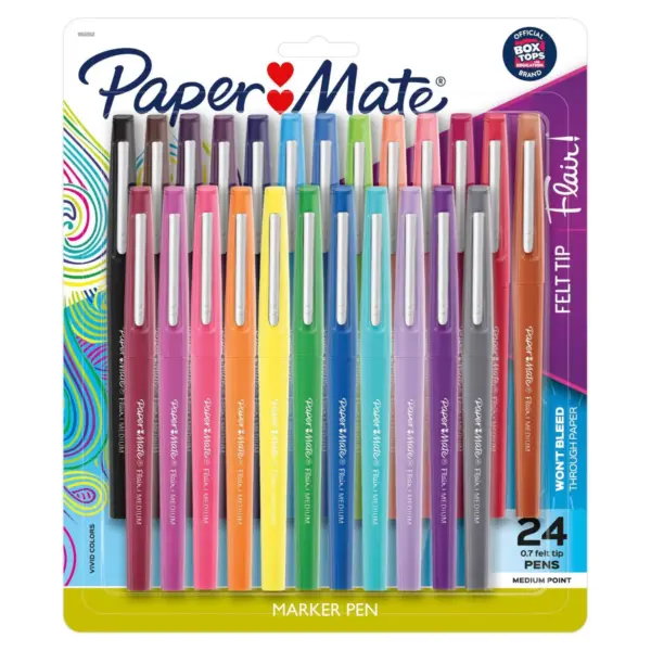 24pk Marker Pens Flair Medium Tip .7mm Multicolor - PaperMate