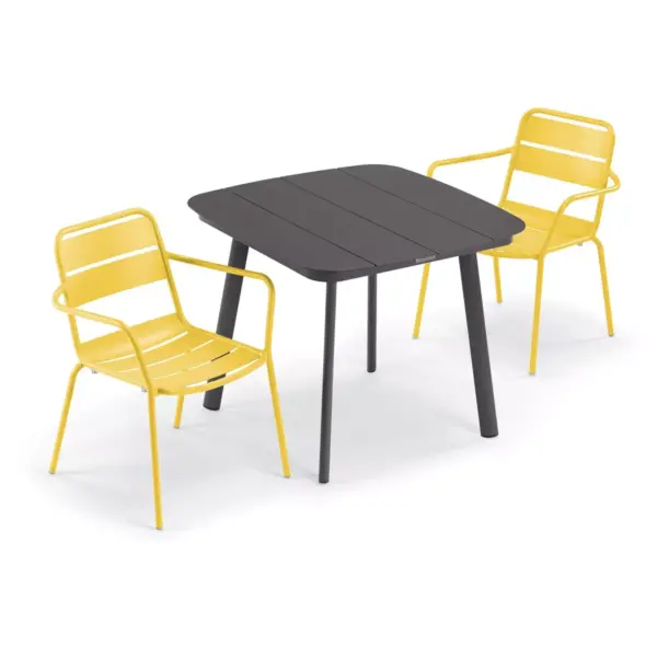 Eiland Patio Set with 36" Square Table & Kapri Arm Chairs - Saffron - Oxford Garden