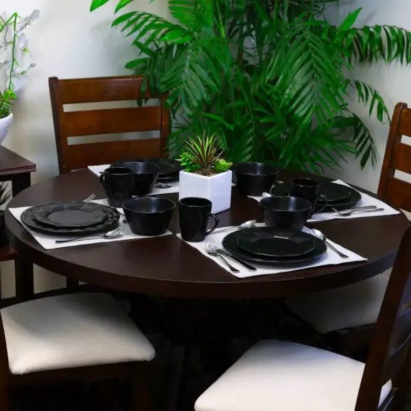 16pc Stoneware Diamond Cut Dinnerware Set Black - Elama