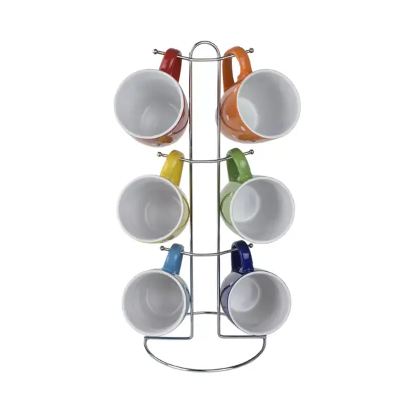 Home Basics 6 Piece Polka Dot Mug Set with Stand