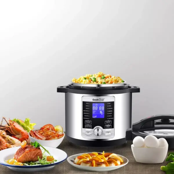 Geek Chef GP60D 6 Quart 17 in 1 Electric Pressure Cooker Sous Vide Digital Slow Cooker with Accessories, LCD Display, and 11 Safety Features