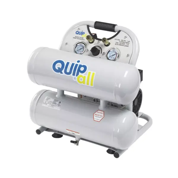 Quipall 4-1-SILTWN-AL Ultra Quiet 1 HP 4.6 Gallon Oil-Free Twin Stack Air Compressor