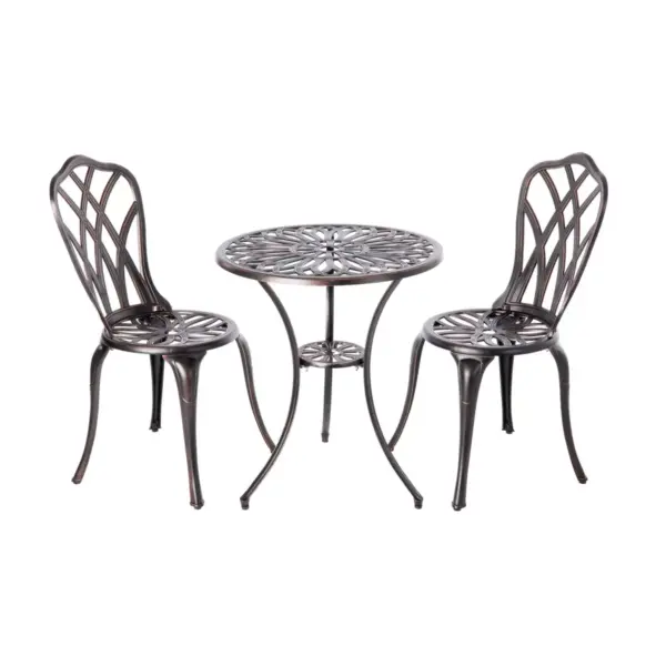 Theon 3pc Antique Outdoor Patio Bistro Set Bronze - Balkene Home