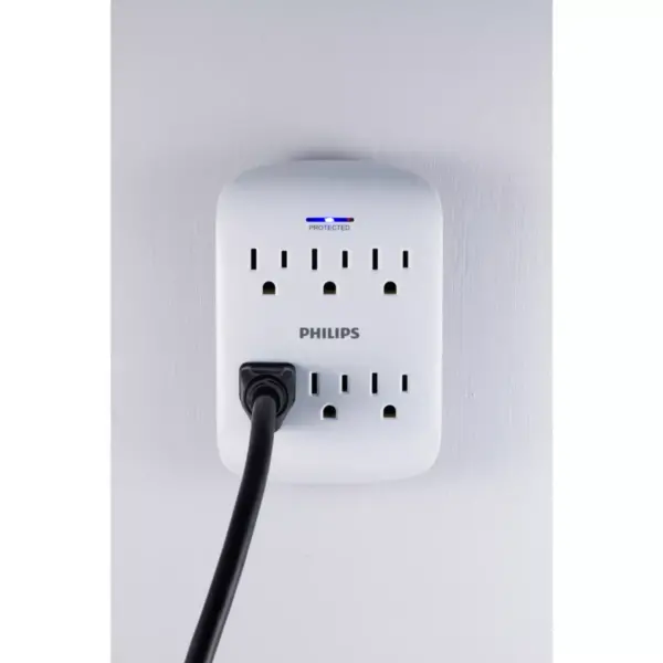 Philips 6-Outlet Surge Protector Wall Tap, White