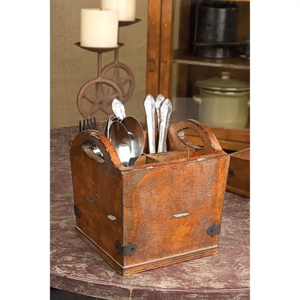 Square Wood & Metal Utensil Holder - 3R Studios