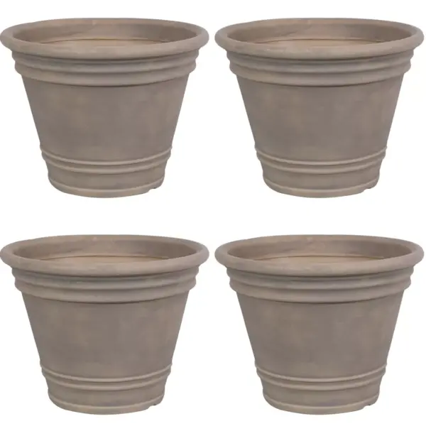 Sunnydaze Franklin Polyresin Outdoor/Indoor Unbreakable UV-Resistant Flower Pot Planter - 20" Diameter - 4-Pack - Beige