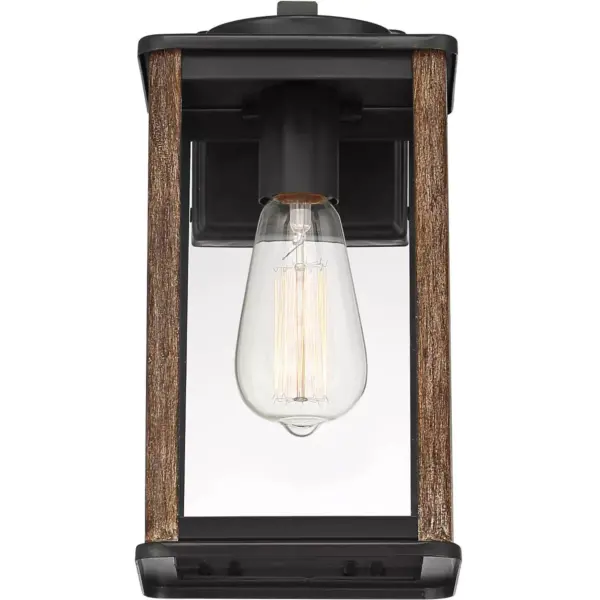 John Timberland Modern Farmhouse Outdoor Wall Light Fixture Dark Bronze Wood Grain 11 1/2" Clear Glass Panels Exterior House Porch