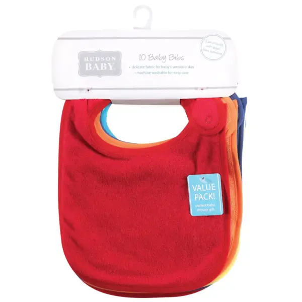 Hudson Baby Infant Boy Rayon from Bamboo Terry Bibs, Basic Bright, One Size