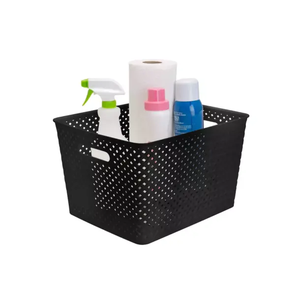 Simplify Large Resin Wicker Storage Bin Black