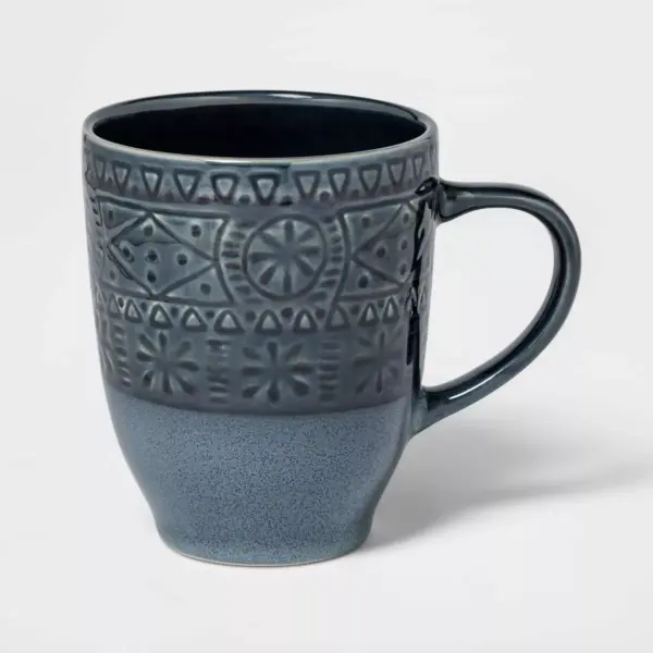 16oz Ceramic Kingfield Debossed Mug Blue - Threshold™