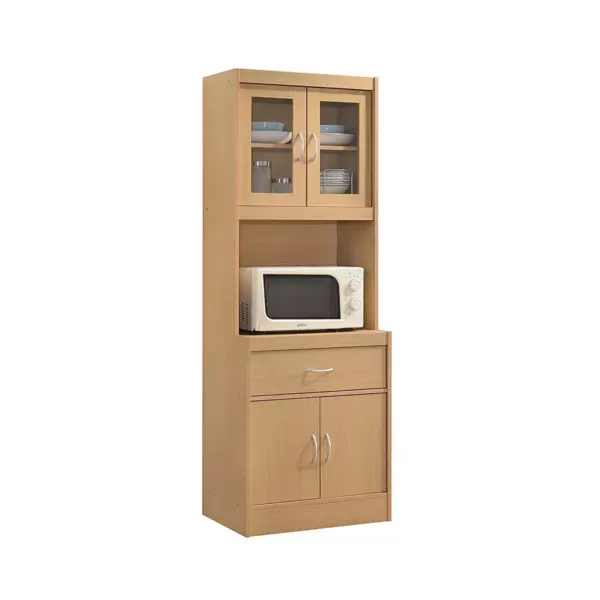 Hodedah Freestanding Kitchen Storage Cabinet w/ Open Space for Microwave, Beech