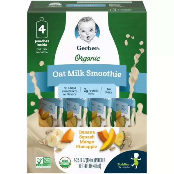 Gerber Organic Oat Milk Banana Squash Mango Pineapple Smoothie - 4ct/3.5 fl oz Each