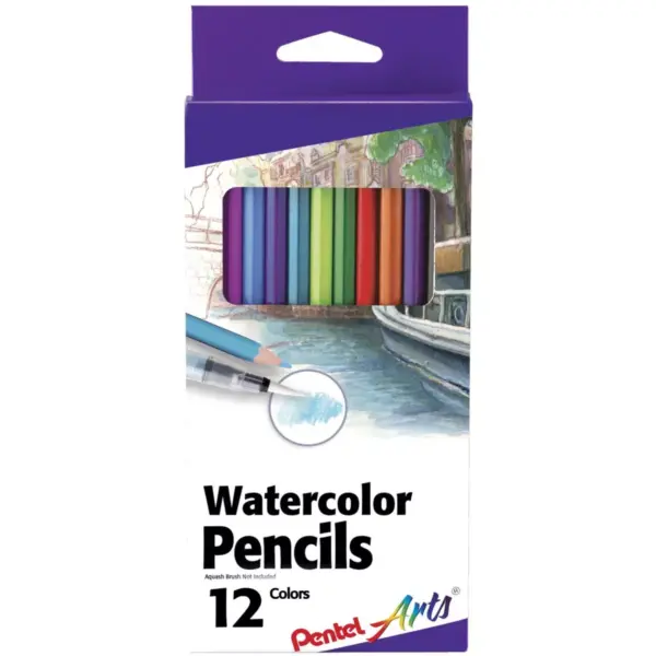 Pentel Arts Watercolor Pencils, Assorted Colors, set of 12