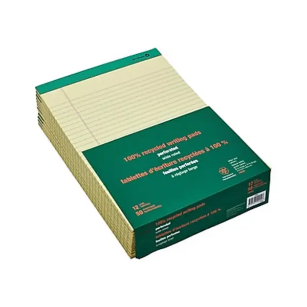 MyOfficeInnovations 100% Recy Perforated Notepads Canary 8-1/2" x 11-3/4" Wide Ruled 12/PK 815592