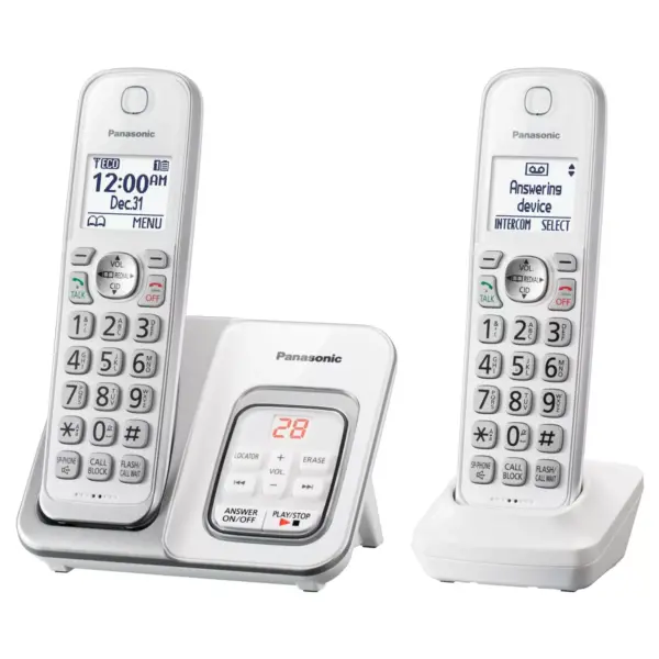 Panasonic Comfort Cordless Telephone with Digital Answering Machine 2 Handsets - White (KX-TGD532W)