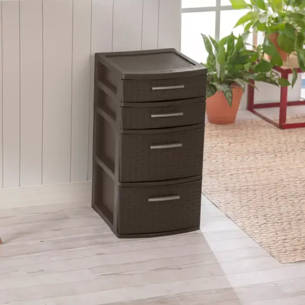 Sterilite 4 Drawer Medium Weave Tower Brown